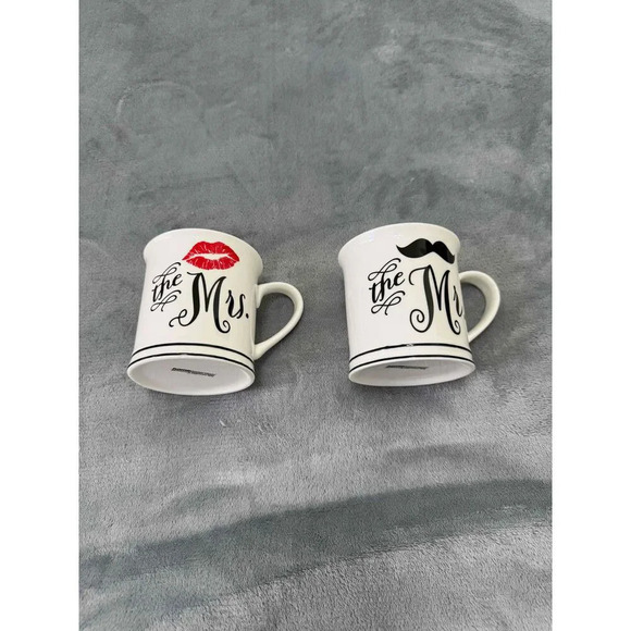 Home Essentials White Decorated Microwave Safe Mr/Mrs Coffee Mug 10 Oz - Picture 1 of 5